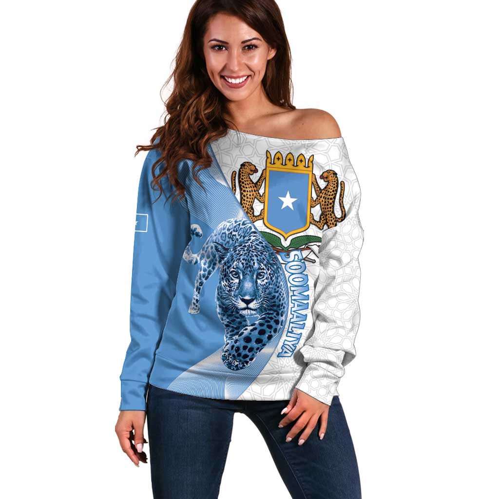 Somali Leopard Off Shoulder Sweater Coat Of Arms Islamic Pattern