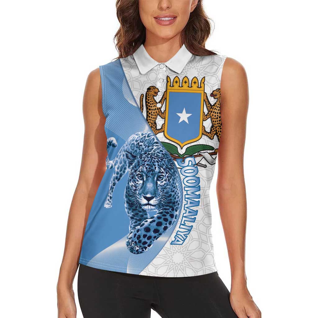 Somali Leopard Women Sleeveless Polo Shirt Coat Of Arms Islamic Pattern
