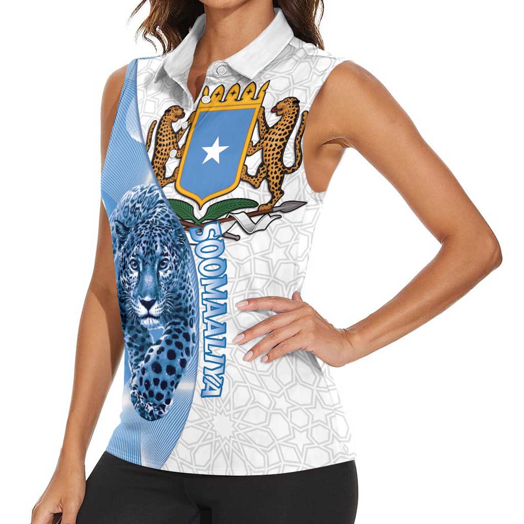 Somali Leopard Women Sleeveless Polo Shirt Coat Of Arms Islamic Pattern