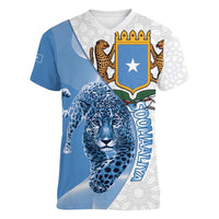 Somali Leopard Women V-Neck T-Shirt Coat Of Arms Islamic Pattern
