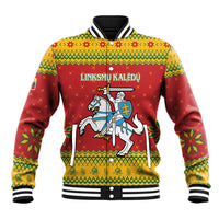 Lithuania Christmas Baseball Jacket Coat Of Arms Linksmu Kaledu - Wonder Print Shop