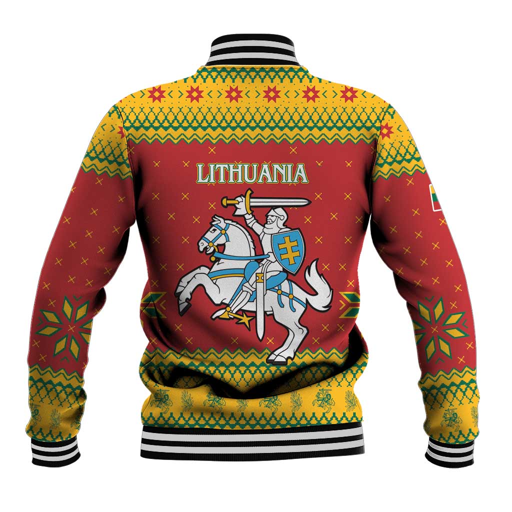 Lithuania Christmas Baseball Jacket Coat Of Arms Linksmu Kaledu - Wonder Print Shop