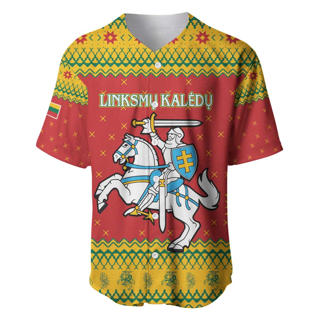 Lithuania Christmas Baseball Jersey Coat Of Arms Linksmu Kaledu - Wonder Print Shop