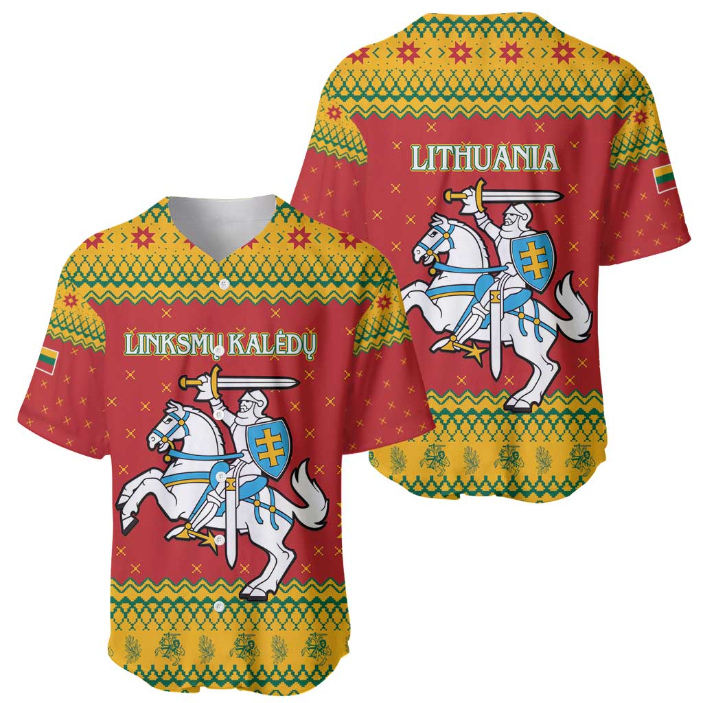 Lithuania Christmas Baseball Jersey Coat Of Arms Linksmu Kaledu - Wonder Print Shop