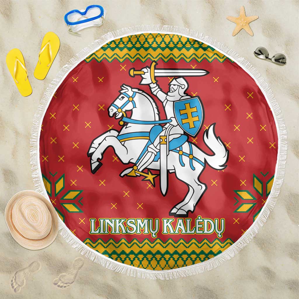 Lithuania Christmas Beach Blanket Coat Of Arms Linksmu Kaledu - Wonder Print Shop