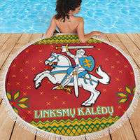 Lithuania Christmas Beach Blanket Coat Of Arms Linksmu Kaledu - Wonder Print Shop