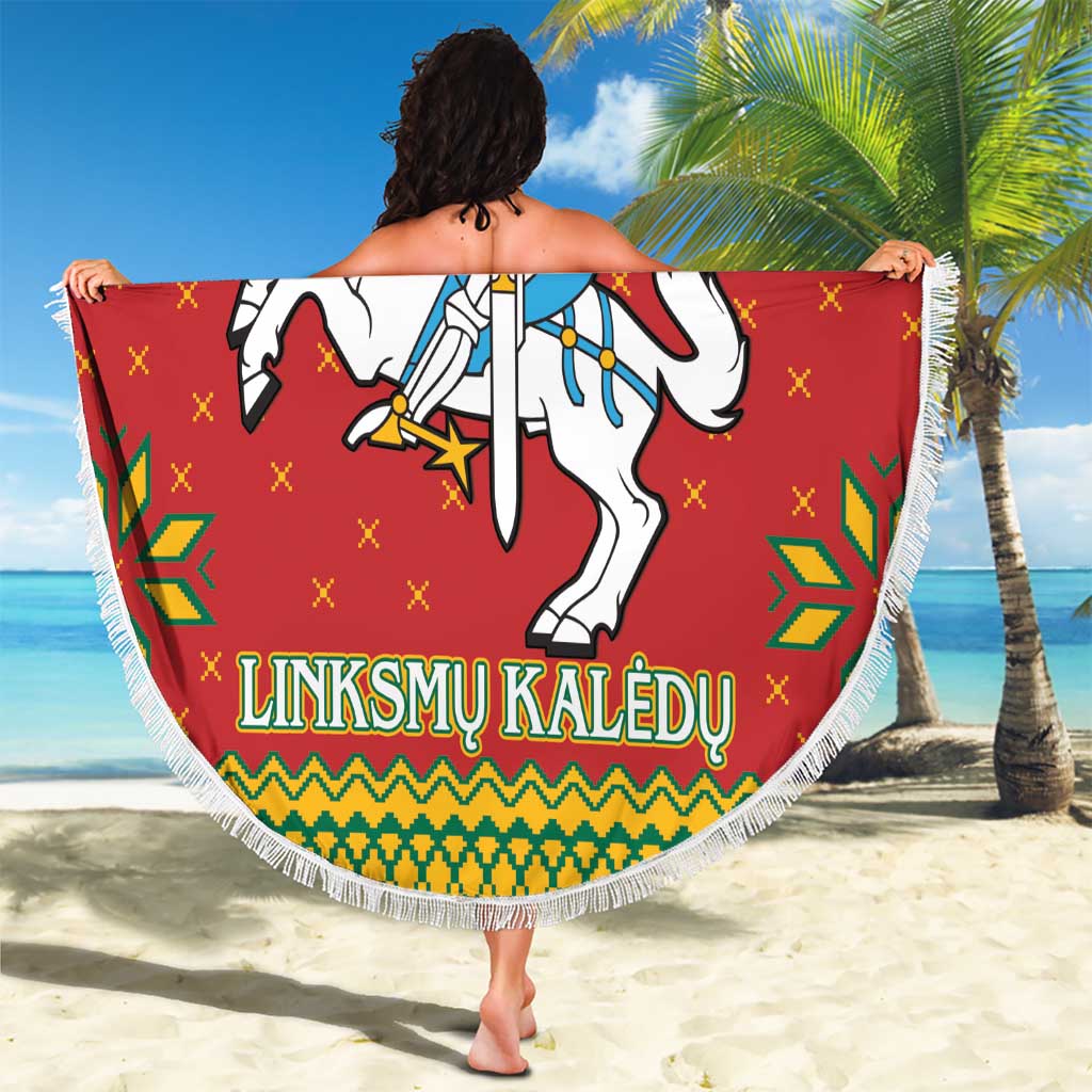 Lithuania Christmas Beach Blanket Coat Of Arms Linksmu Kaledu - Wonder Print Shop