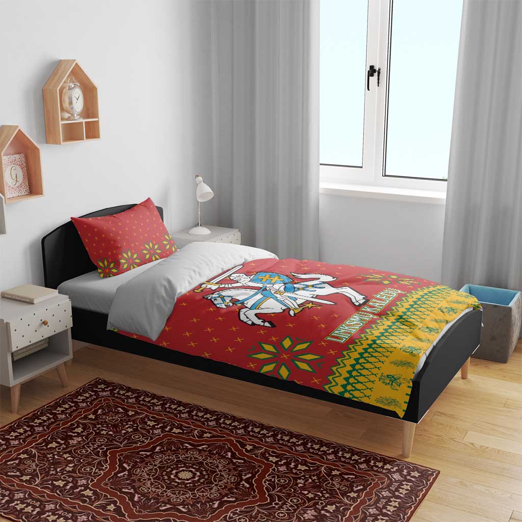 Lithuania Christmas Bedding Set Coat Of Arms Linksmu Kaledu - Wonder Print Shop