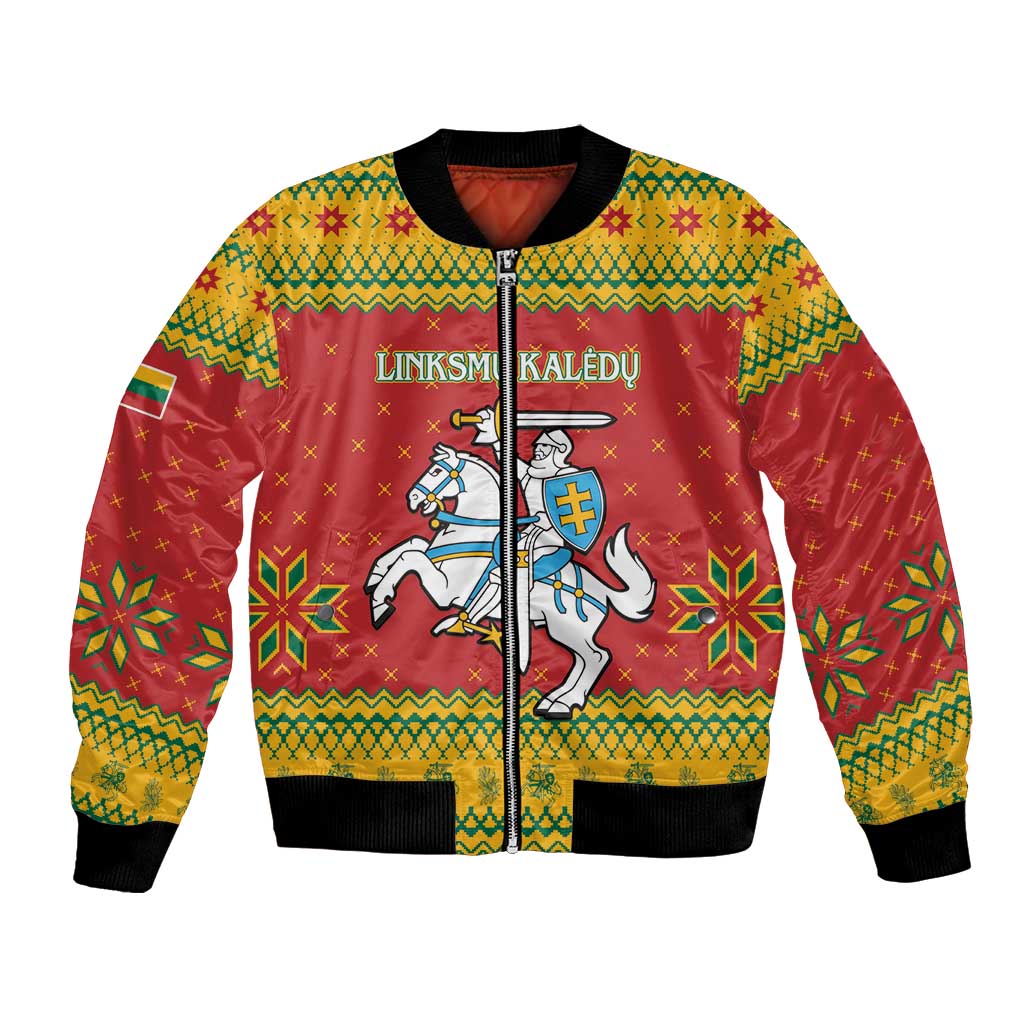 Lithuania Christmas Bomber Jacket Coat Of Arms Linksmu Kaledu - Wonder Print Shop