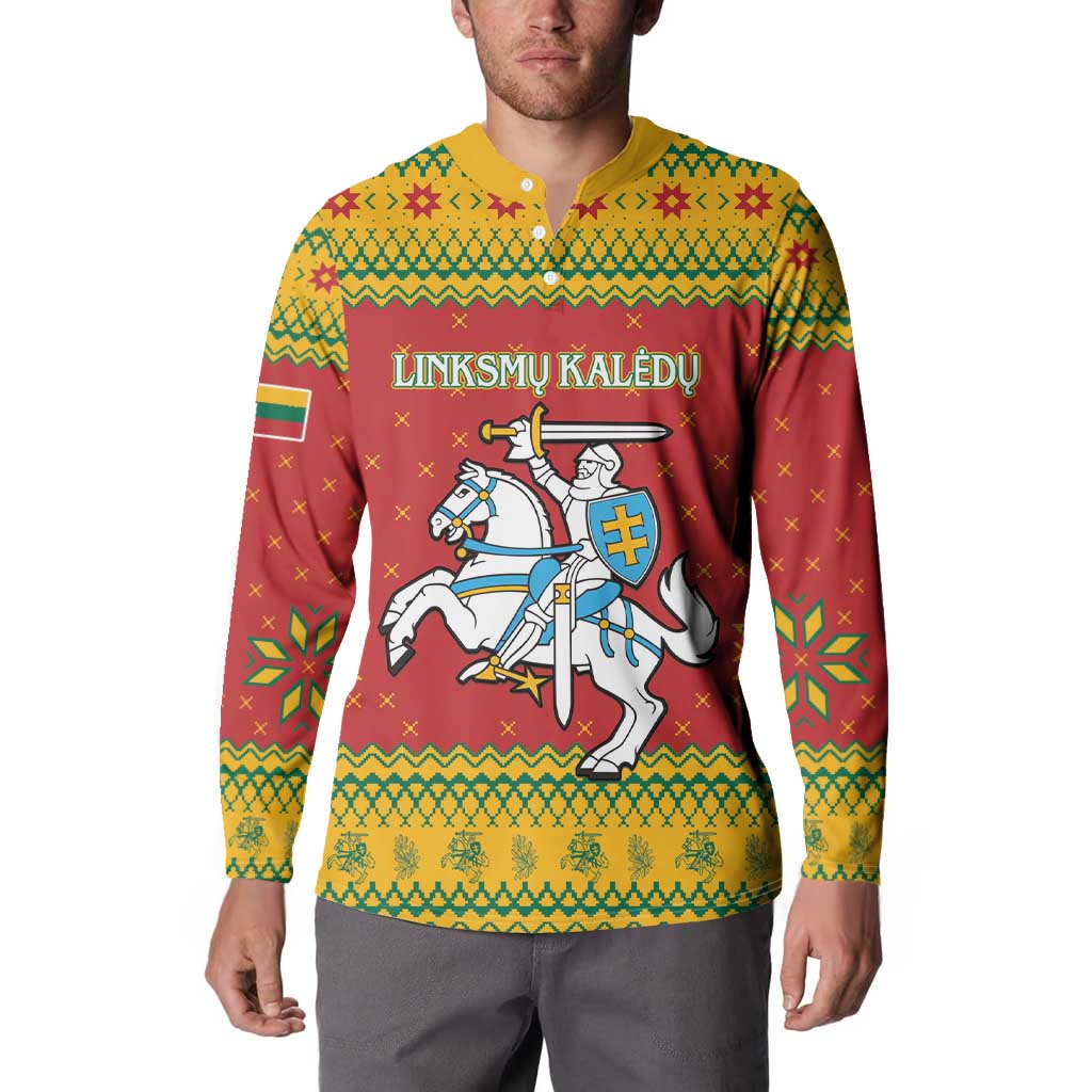 Lithuania Christmas Button Sweatshirt Coat Of Arms Linksmu Kaledu - Wonder Print Shop