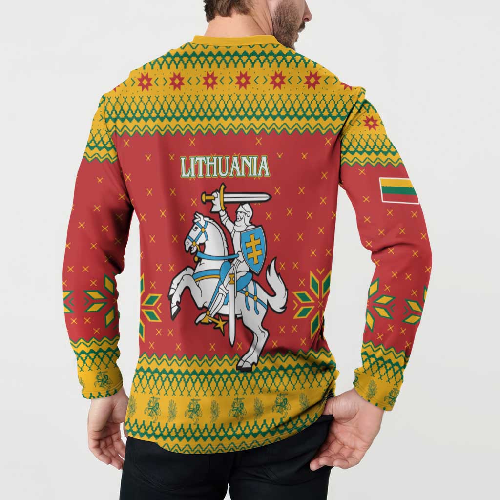 Lithuania Christmas Button Sweatshirt Coat Of Arms Linksmu Kaledu - Wonder Print Shop