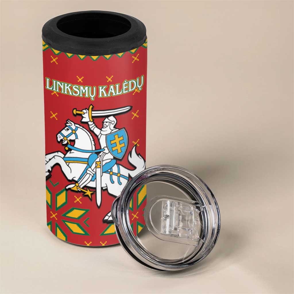 Lithuania Christmas 4 in 1 Can Cooler Tumbler Coat Of Arms Linksmu Kaledu - Wonder Print Shop