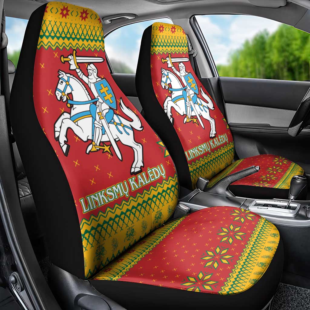 Lithuania Christmas Car Seat Cover Coat Of Arms Linksmu Kaledu - Wonder Print Shop