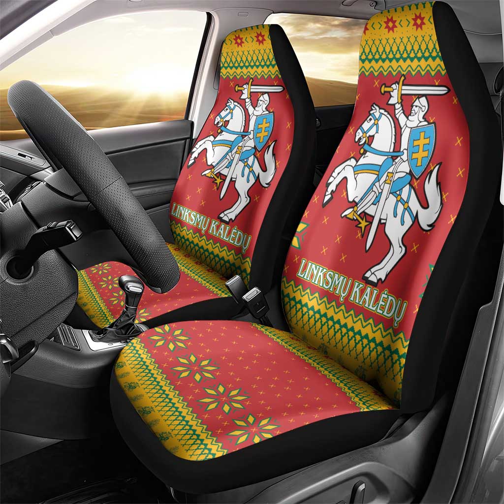 Lithuania Christmas Car Seat Cover Coat Of Arms Linksmu Kaledu - Wonder Print Shop