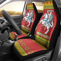 Lithuania Christmas Car Seat Cover Coat Of Arms Linksmu Kaledu - Wonder Print Shop