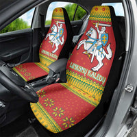 Lithuania Christmas Car Seat Cover Coat Of Arms Linksmu Kaledu - Wonder Print Shop