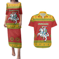 Lithuania Christmas Couples Matching Puletasi and Hawaiian Shirt Coat Of Arms Linksmu Kaledu - Wonder Print Shop