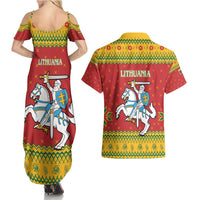 Lithuania Christmas Couples Matching Summer Maxi Dress and Hawaiian Shirt Coat Of Arms Linksmu Kaledu - Wonder Print Shop