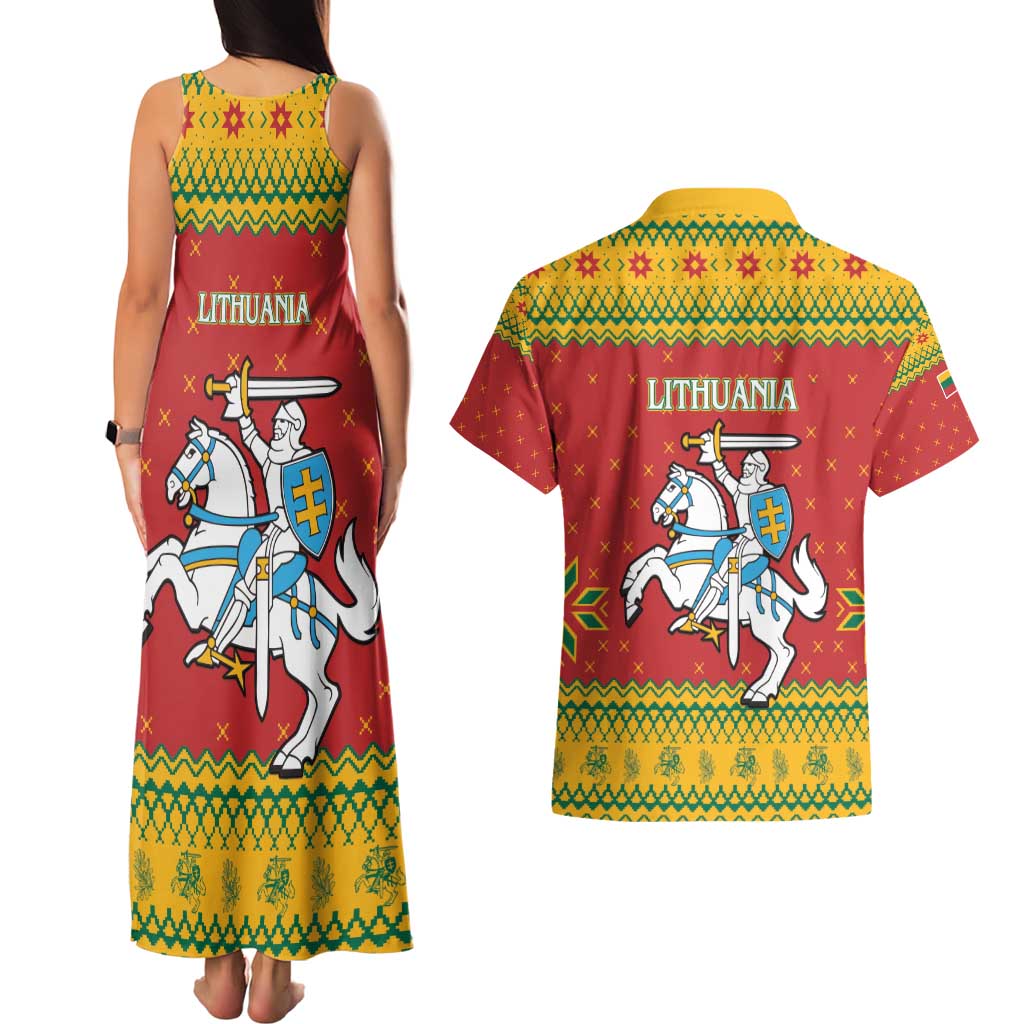 Lithuania Christmas Couples Matching Tank Maxi Dress and Hawaiian Shirt Coat Of Arms Linksmu Kaledu - Wonder Print Shop