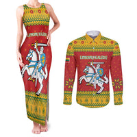 Lithuania Christmas Couples Matching Tank Maxi Dress and Long Sleeve Button Shirt Coat Of Arms Linksmu Kaledu - Wonder Print Shop