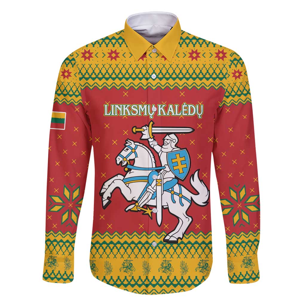 Lithuania Christmas Family Matching Long Sleeve Bodycon Dress and Hawaiian Shirt Coat Of Arms Linksmu Kaledu - Wonder Print Shop