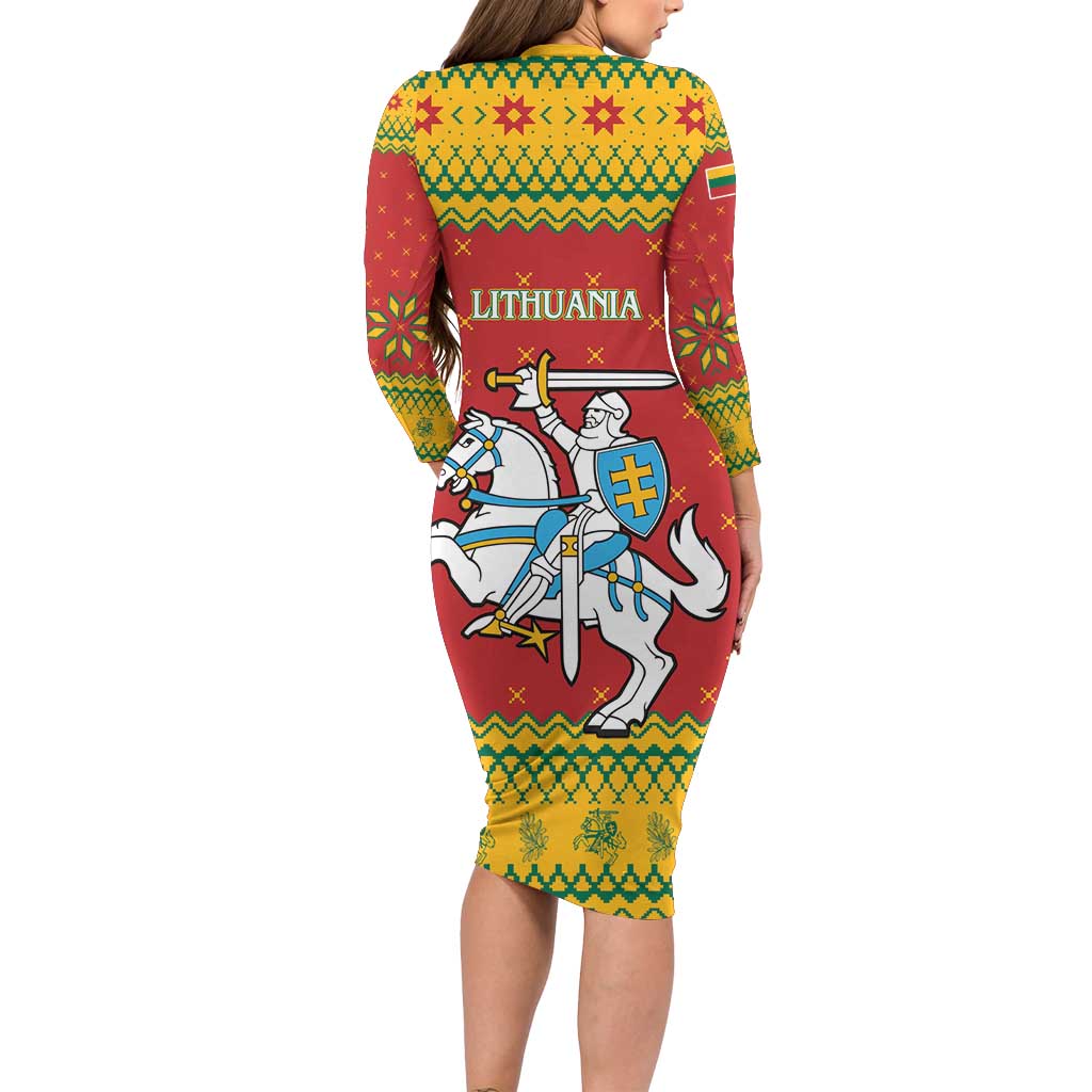 Lithuania Christmas Family Matching Long Sleeve Bodycon Dress and Hawaiian Shirt Coat Of Arms Linksmu Kaledu - Wonder Print Shop
