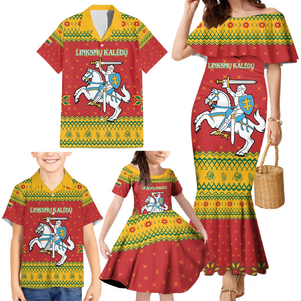 Lithuania Christmas Family Matching Mermaid Dress and Hawaiian Shirt Coat Of Arms Linksmu Kaledu - Wonder Print Shop