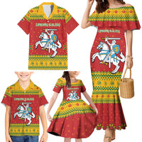 Lithuania Christmas Family Matching Mermaid Dress and Hawaiian Shirt Coat Of Arms Linksmu Kaledu - Wonder Print Shop