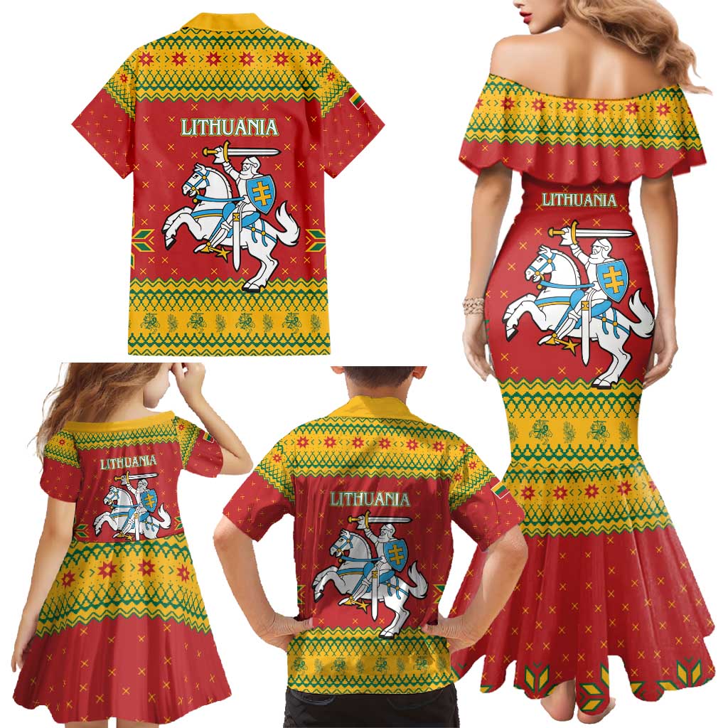 Lithuania Christmas Family Matching Mermaid Dress and Hawaiian Shirt Coat Of Arms Linksmu Kaledu - Wonder Print Shop