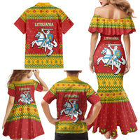 Lithuania Christmas Family Matching Mermaid Dress and Hawaiian Shirt Coat Of Arms Linksmu Kaledu - Wonder Print Shop
