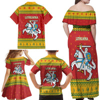 Lithuania Christmas Family Matching Off Shoulder Maxi Dress and Hawaiian Shirt Coat Of Arms Linksmu Kaledu - Wonder Print Shop