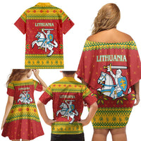 Lithuania Christmas Family Matching Off Shoulder Short Dress and Hawaiian Shirt Coat Of Arms Linksmu Kaledu - Wonder Print Shop