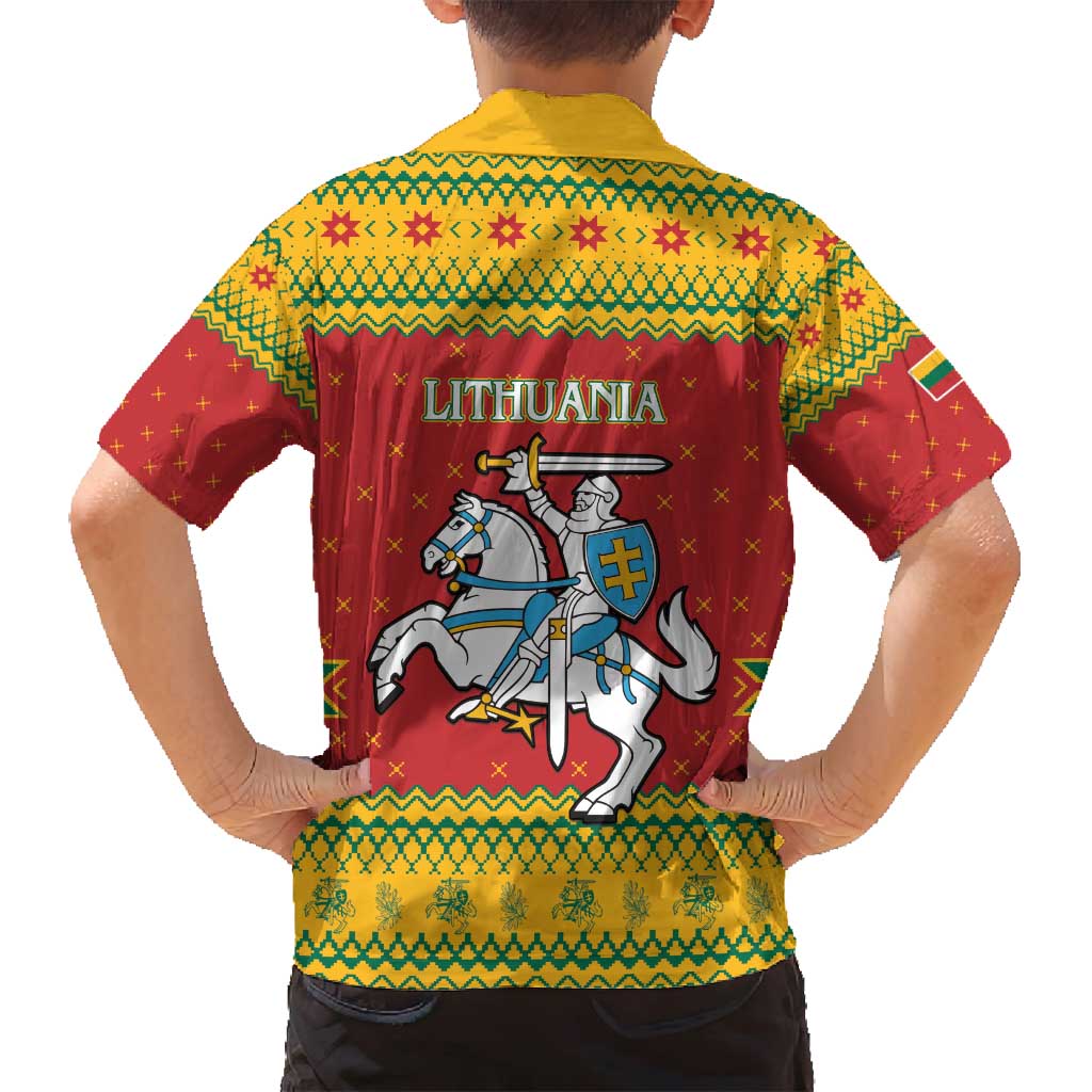 Lithuania Christmas Family Matching Puletasi and Hawaiian Shirt Coat Of Arms Linksmu Kaledu - Wonder Print Shop