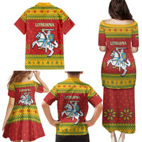 Lithuania Christmas Family Matching Puletasi and Hawaiian Shirt Coat Of Arms Linksmu Kaledu - Wonder Print Shop