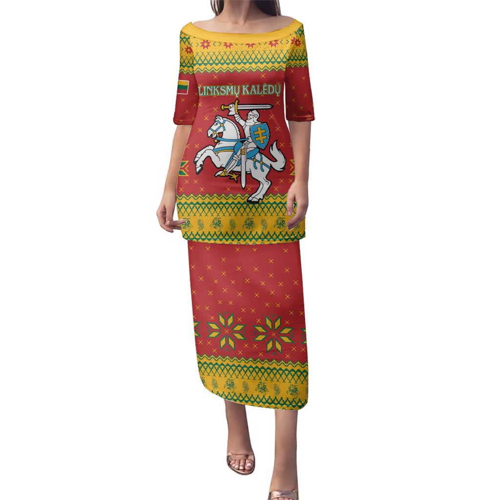 Lithuania Christmas Family Matching Puletasi and Hawaiian Shirt Coat Of Arms Linksmu Kaledu - Wonder Print Shop