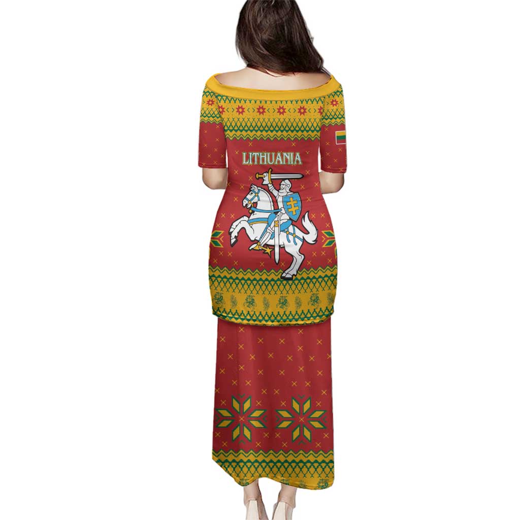 Lithuania Christmas Family Matching Puletasi and Hawaiian Shirt Coat Of Arms Linksmu Kaledu - Wonder Print Shop