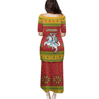 Lithuania Christmas Family Matching Puletasi and Hawaiian Shirt Coat Of Arms Linksmu Kaledu - Wonder Print Shop