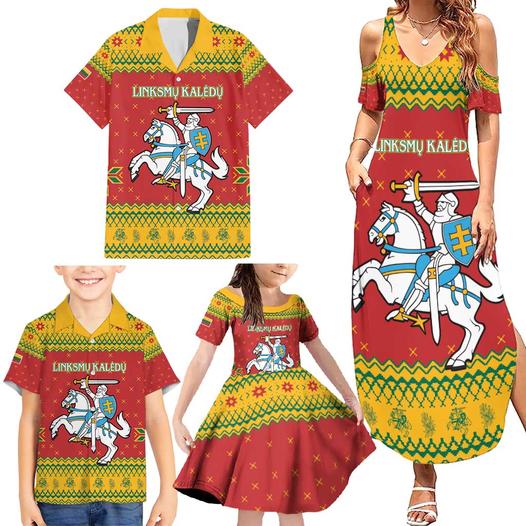 Lithuania Christmas Family Matching Summer Maxi Dress and Hawaiian Shirt Coat Of Arms Linksmu Kaledu - Wonder Print Shop
