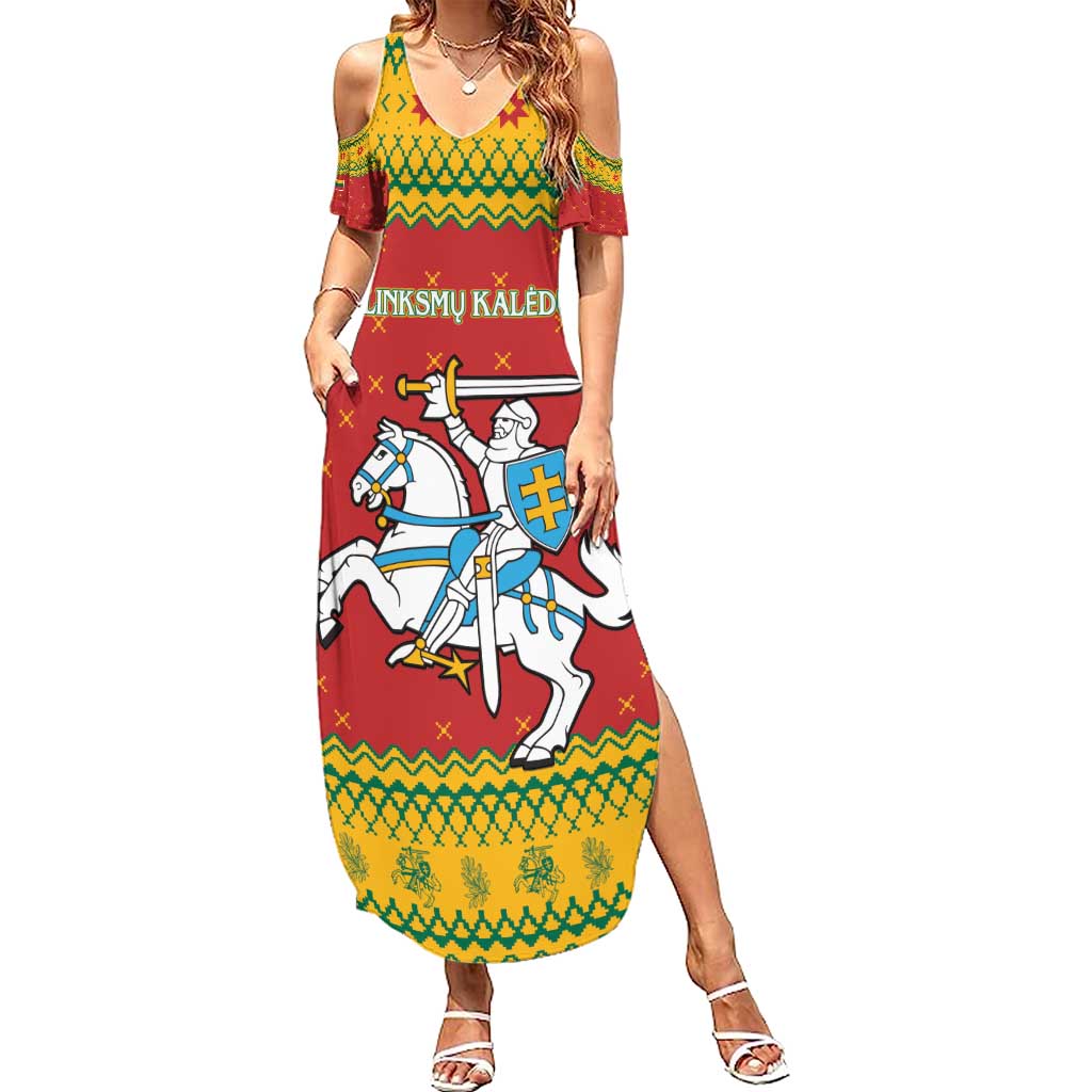 Lithuania Christmas Family Matching Summer Maxi Dress and Hawaiian Shirt Coat Of Arms Linksmu Kaledu - Wonder Print Shop