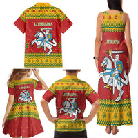 Lithuania Christmas Family Matching Tank Maxi Dress and Hawaiian Shirt Coat Of Arms Linksmu Kaledu - Wonder Print Shop
