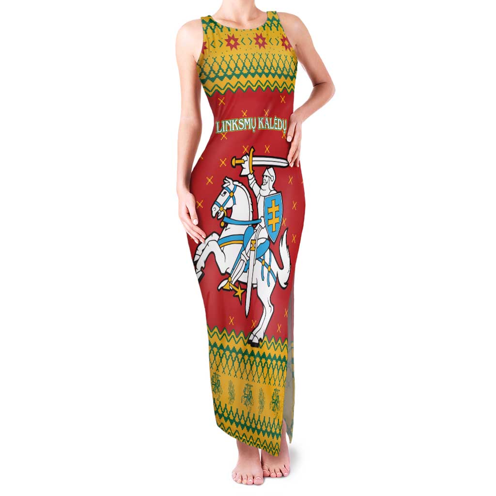 Lithuania Christmas Family Matching Tank Maxi Dress and Hawaiian Shirt Coat Of Arms Linksmu Kaledu - Wonder Print Shop