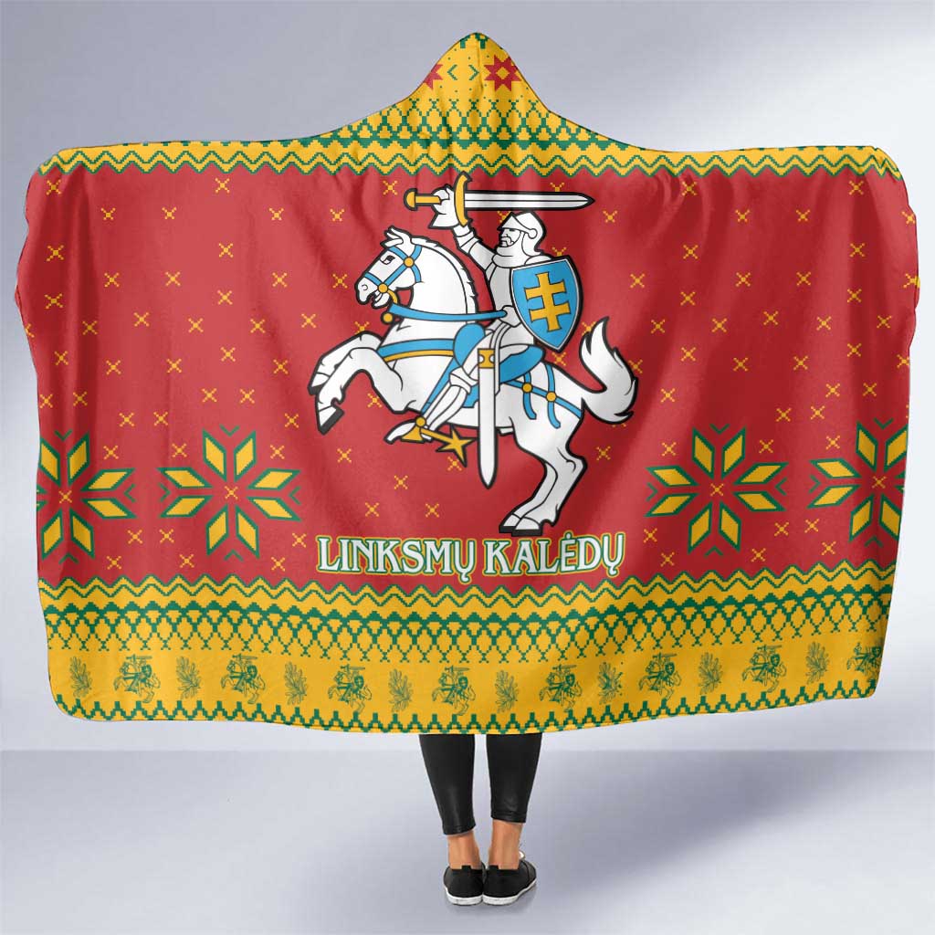 Lithuania Christmas Hooded Blanket Coat Of Arms Linksmu Kaledu
