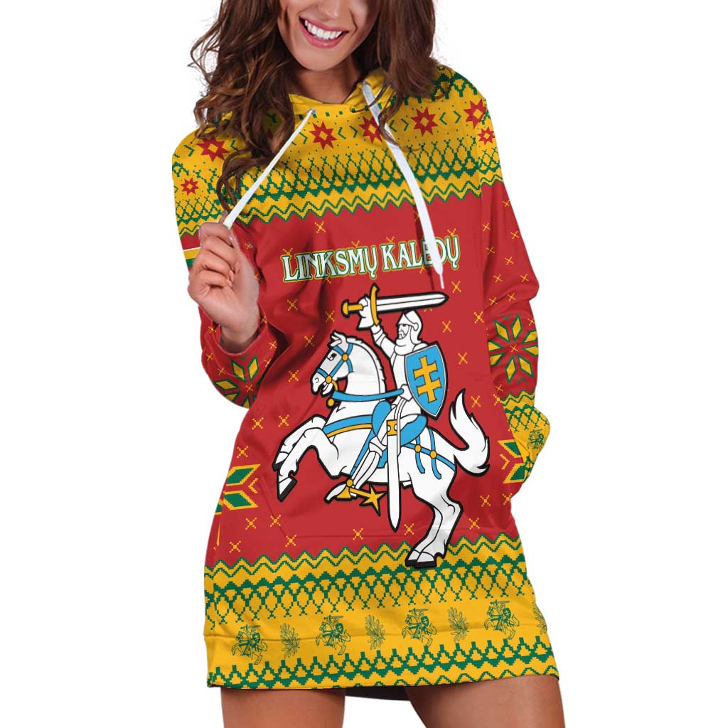 Lithuania Christmas Hoodie Dress Coat Of Arms Linksmu Kaledu - Wonder Print Shop