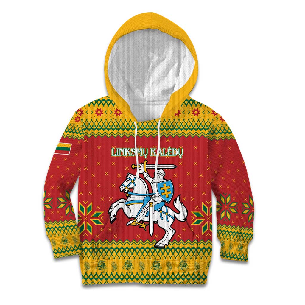Lithuania Christmas Kid Hoodie Coat Of Arms Linksmu Kaledu - Wonder Print Shop