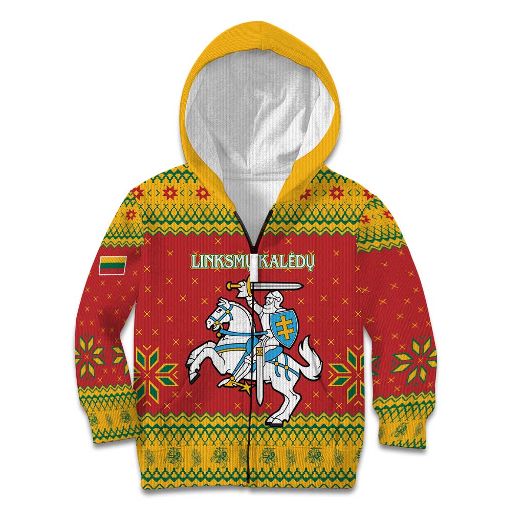 Lithuania Christmas Kid Hoodie Coat Of Arms Linksmu Kaledu - Wonder Print Shop