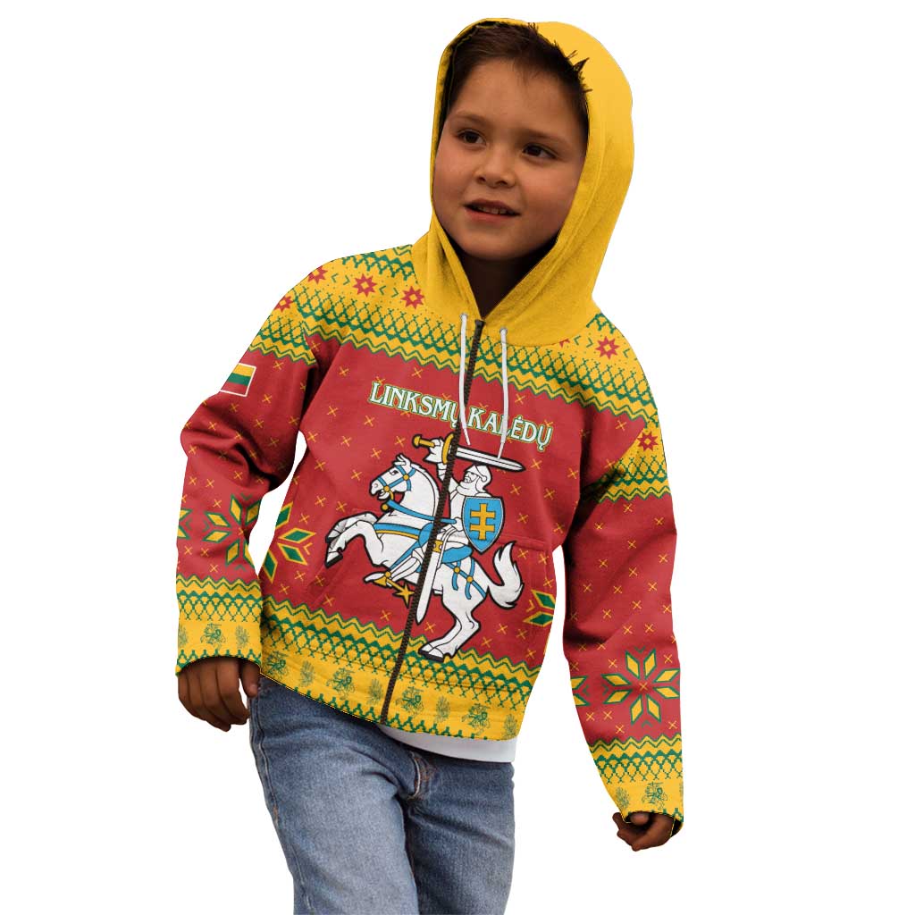 Lithuania Christmas Kid Hoodie Coat Of Arms Linksmu Kaledu - Wonder Print Shop