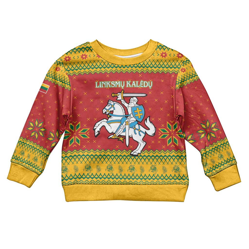 Lithuania Christmas Kid Ugly Christmas Sweater Coat Of Arms Linksmu Kaledu - Wonder Print Shop