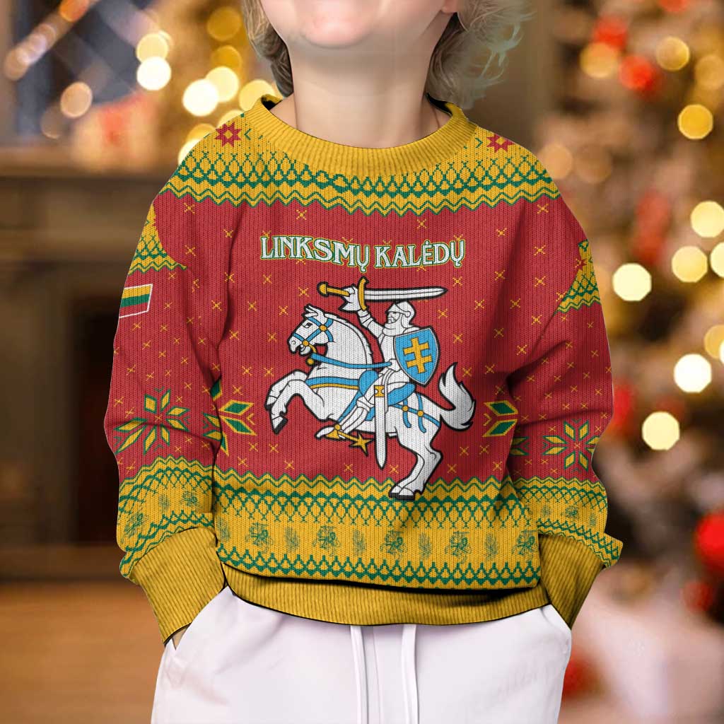 Lithuania Christmas Kid Ugly Christmas Sweater Coat Of Arms Linksmu Kaledu - Wonder Print Shop