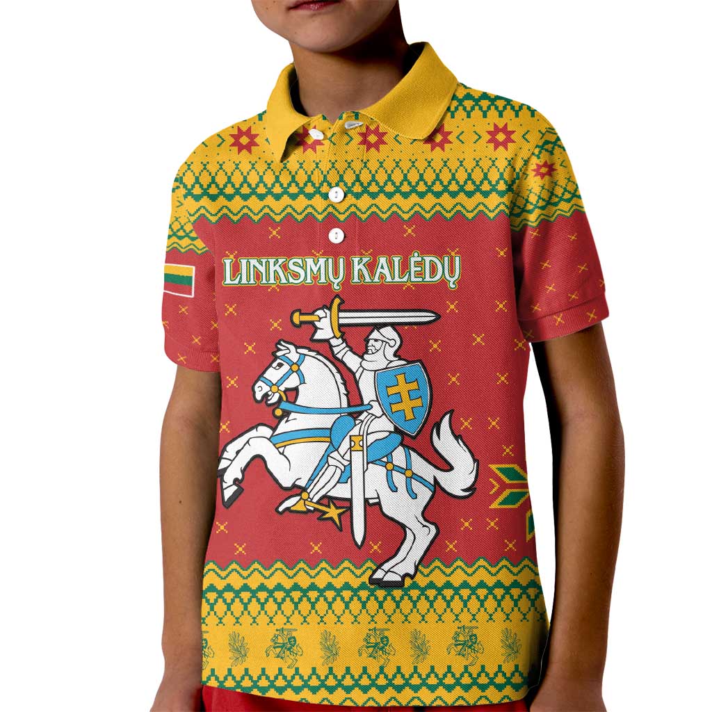 Lithuania Christmas Kid Polo Shirt Coat Of Arms Linksmu Kaledu - Wonder Print Shop