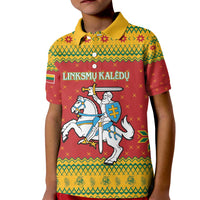 Lithuania Christmas Kid Polo Shirt Coat Of Arms Linksmu Kaledu - Wonder Print Shop